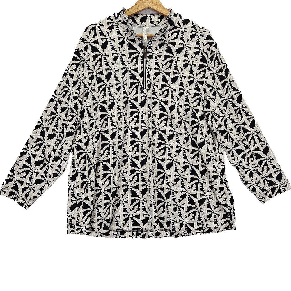Lulu-B Polo Top 1/4 Zip Long Sleeve Size 1x Black Floral Active Golf Pickleball